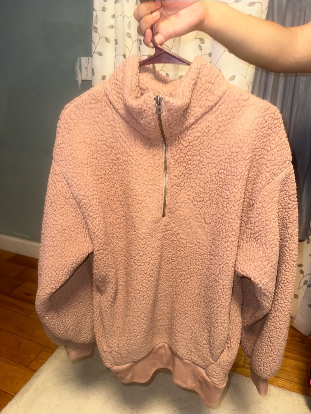 American Eagle Outfitters Blush Sherpa Half-Zip Jacket